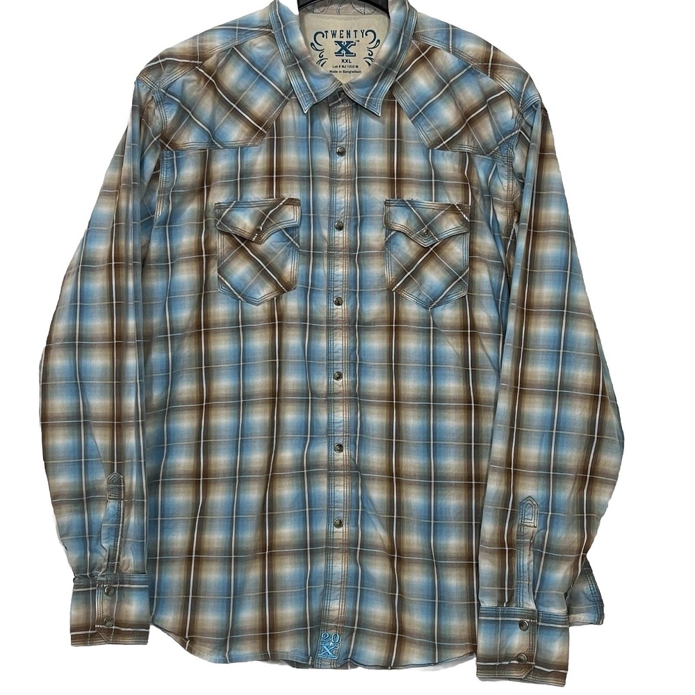 Twenty X Wrangler Button Long Sleeve Pearl‎ Snap Plaid Shirt 2XL Cowboy Western